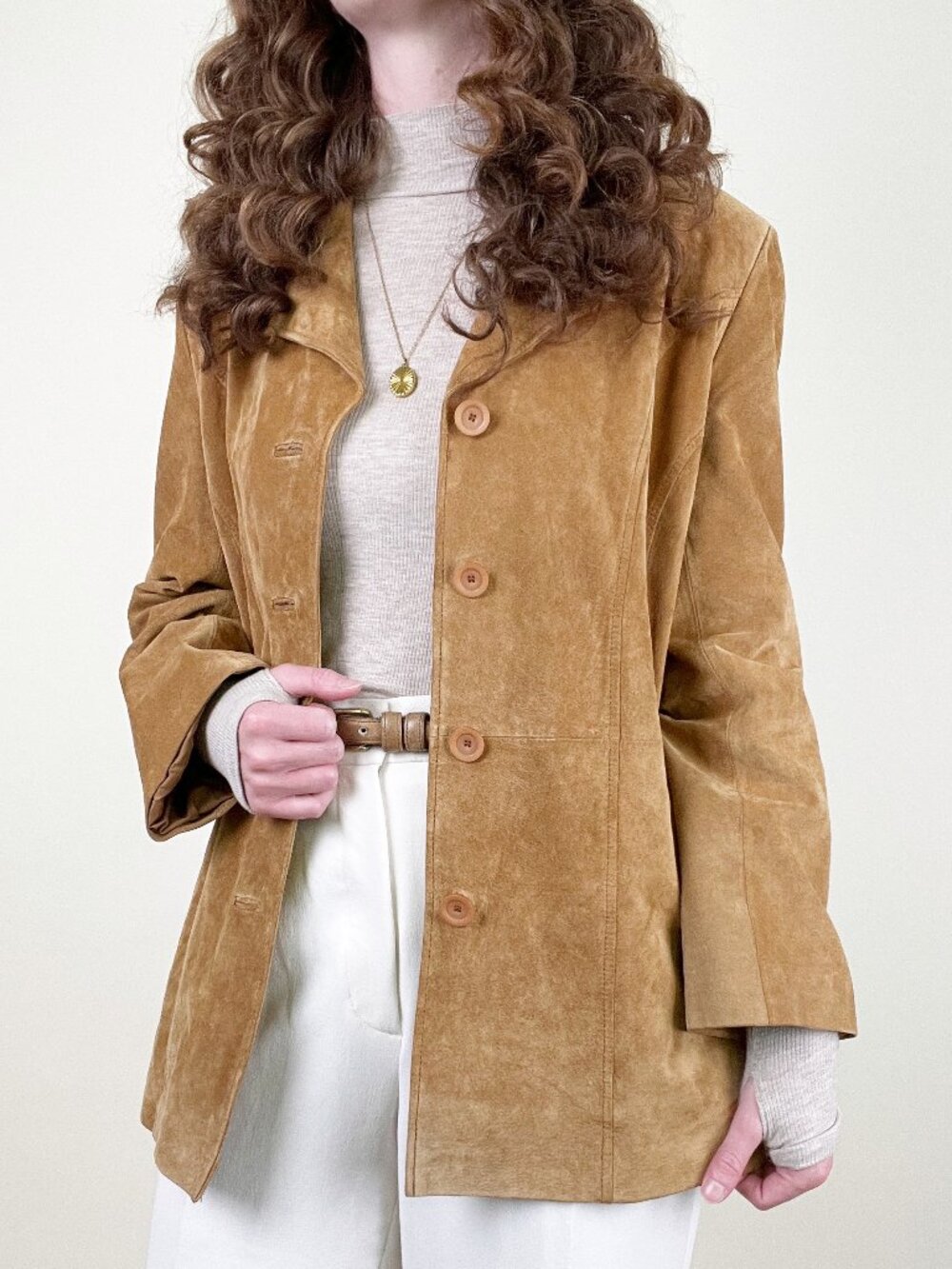 Vintage 90s Suede Jacket Leather Coat Minimalist Camel Tan Timeless Peacoat 90's